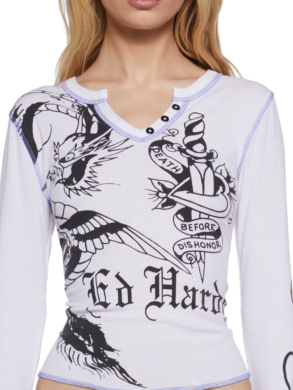 Ed Hardy Dragon Dagger Ribbed Long Sleeve Tee